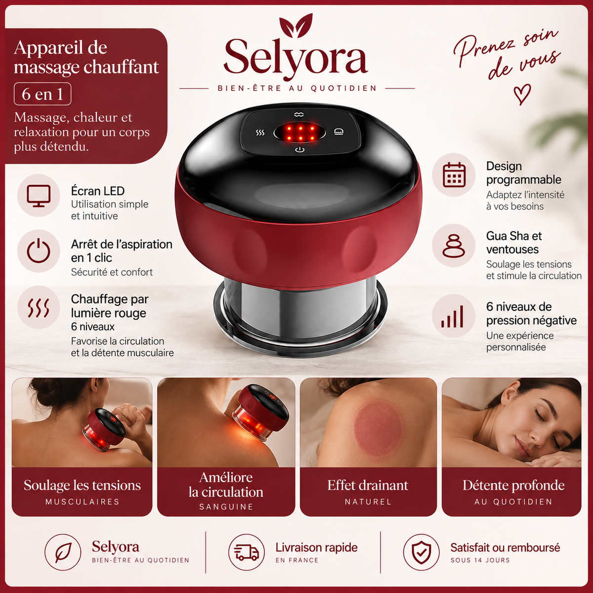 Appareil de massage ventouse chauffant Selyora – vue 8