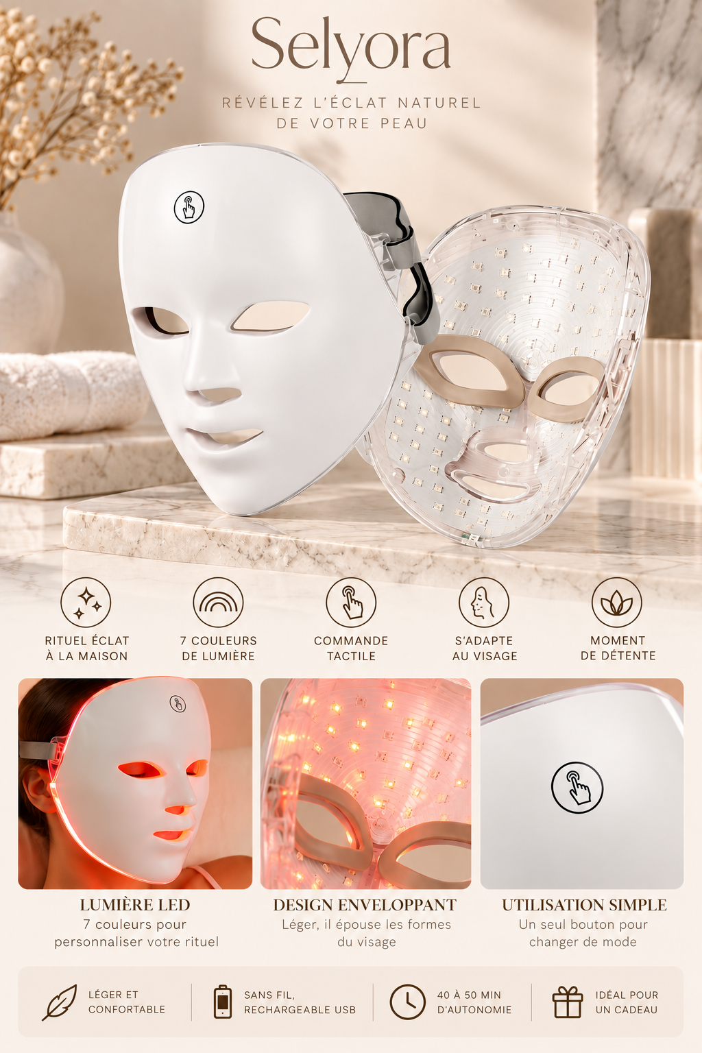 Masque LED visage Selyora – vue 2